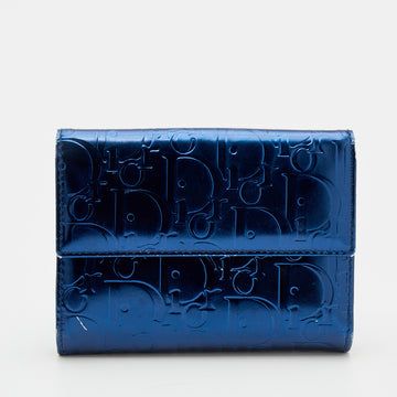 DIOR Metallic Blue Patent Leather Compact Wallet