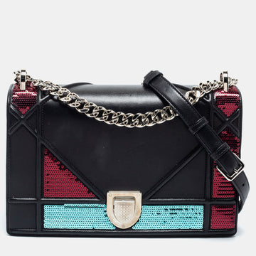 DIOR Tri Color Leather and Sequins Medium ama Flap Shoulder Bag