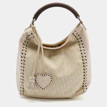 DIOR Cream Oblique Canvas and Leather Ethnic Hobo