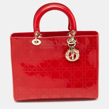 DIOR Red Cannage Patent Leather Large Lady  Tote