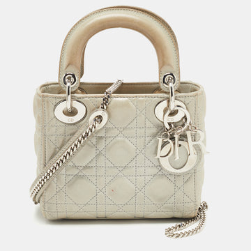 DIOR Grey Shimmering Leather Mini Chain Lady  Tote