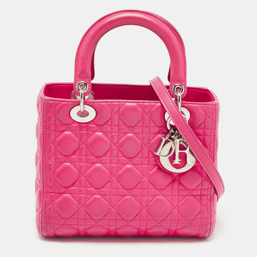 DIOR Pink Cannage Leather Medium Lady  Tote