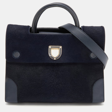 DIOR Navy Blue/Brown Leather and Calf Hair Medium ever Tote