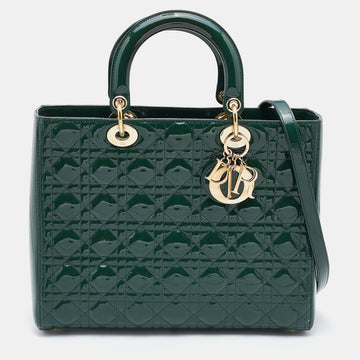 DIOR Green Cannage Patent Leather Large Lady  Tote