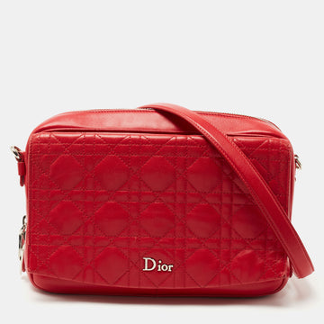DIOR Red Cannage Leather Flap Camera Shoulder Bag