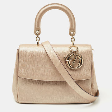 DIOR Metallic Beige Leather Small Be  Flap Top Handle Bag