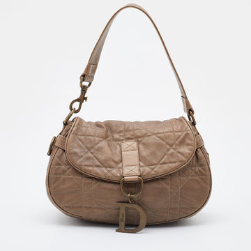 DIOR Metallic Brown Cannage Leather Flap Hobo