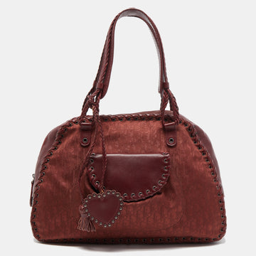 DIORChristian  Dark Red Oblique Nylon and Leather Ethnic Braided Bag