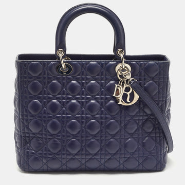 DIOR Navy Blue Cannage Leather Large Lady  Tote