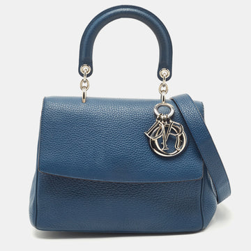 DIOR Dark Blue Leather Small Be  Flap Top Handle Bag