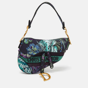 DIOR Multicolor Floral Embroidered Canvas Saddle Bag