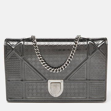 DIOR Grey Micro Cannage Patent Leather ama Wallet On Chain