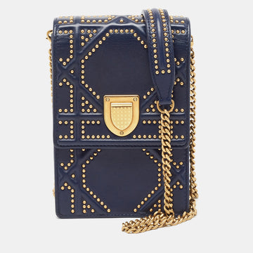 DIOR Navy Blue Leather Studded ama Vertical Chain Clutch