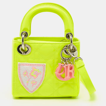 DIOR Neon Green Patent Leather Embroidered Patches Mini Lady  Tote Bag