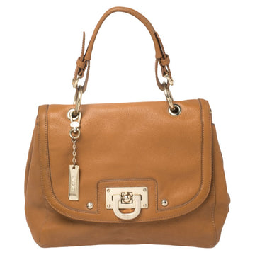 DKNY Tan Leather Flap Top Handle Bag