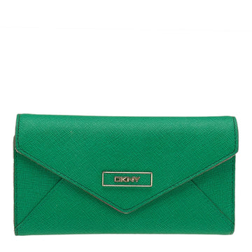 DKNY Green/Pink Leather Long Trifold Wallet