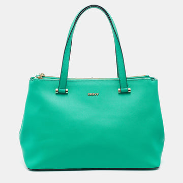 DKNY Green Saffiano Leather Double Zip Tote