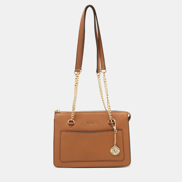 DKNY Tan Leather Bryant Zip Top Shoulder Bag