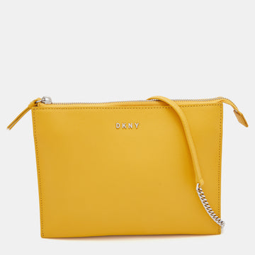 DKNY Mustard Leather Top Zip Crossbody Bag