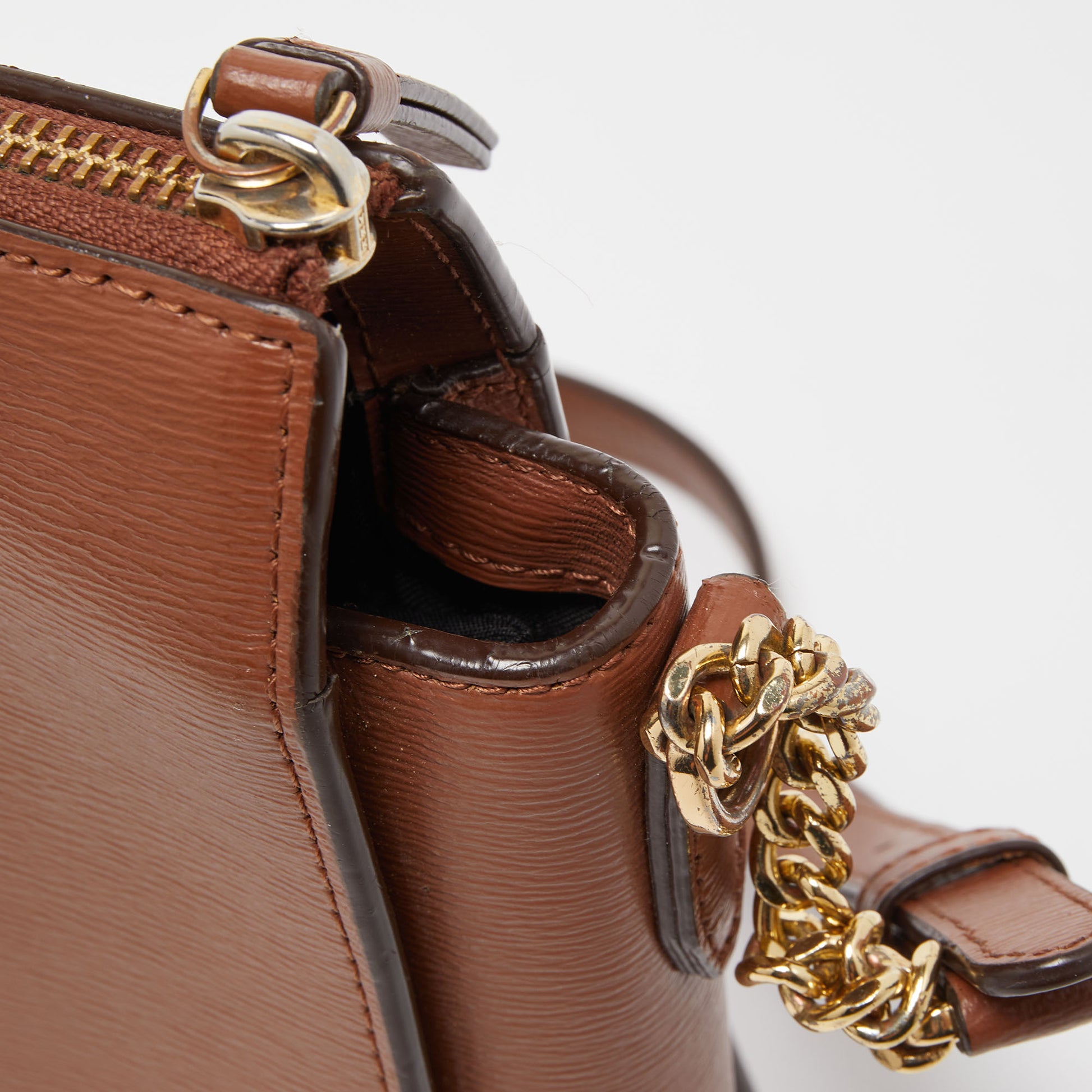 DKNY Brown Leather Ava Zip Crossbody Bag Dkny
