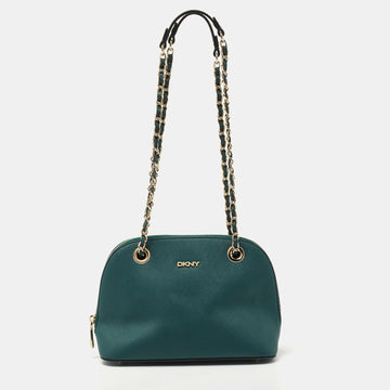 DKNY Dark Green Leather Dome Shoulder Bag