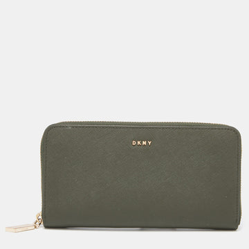 DKNY Green Leather Zip Around Wallet