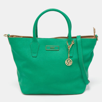 DKNY Green Leather Top Zip  Tote