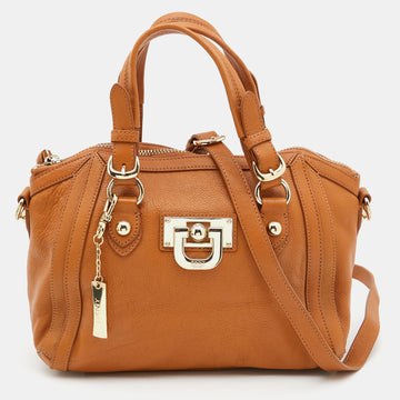 DKNY Tan Leather Zip Satchel