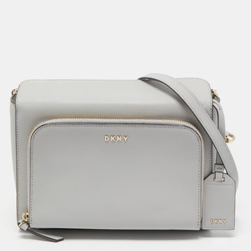 DKNY Grey Leather Front Zip Crossbody Bag