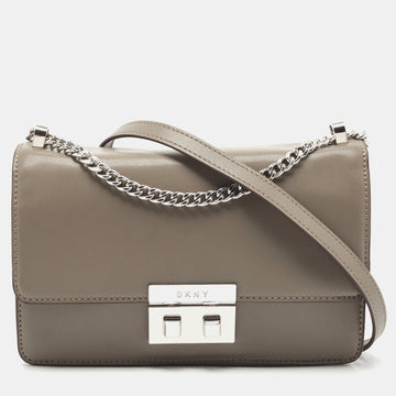 DKNY Grey Leather Pushlock Flap Shoulder Bag