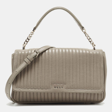 DKNY Grey Pinstripe Quilted Leather Gansevoort Top Handle Bag