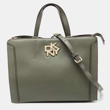 DKNY Khaki Green Leather Logo Twist Tote