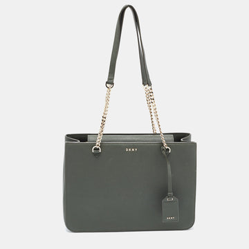 DKNY Green Saffiano Leather Chain Handle Tote