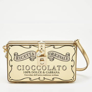 Dolce & Gabbana Gold Leather Cioccolato Dole Box Bag