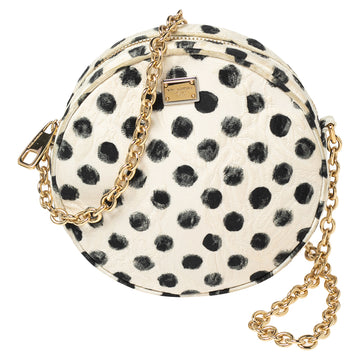 Dolce & Gabbana Graphic Polka Dot Fabric Brocade Round Glam Crossbody Bag