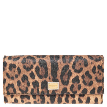 Dolce & Gabbana Brown Leopard Print Coated Canvas Flap Continental Wallet