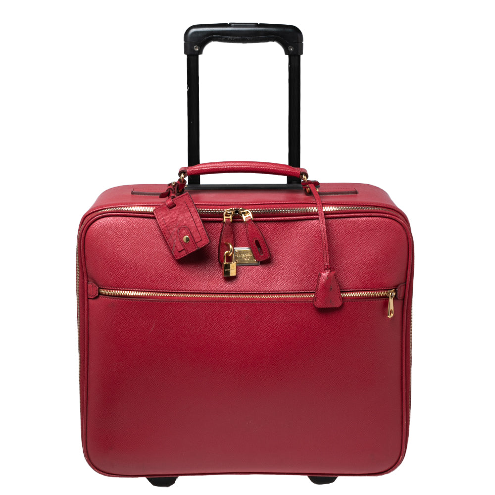 Dolce Gabbana Red Leather Two Wheeled Cabin Luggage