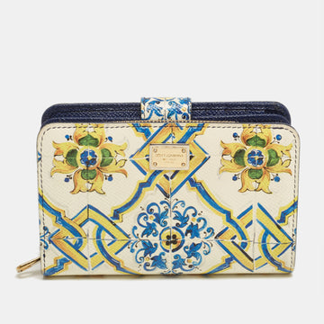 Dolce & Gabbana Multicolor Majolica Print Leather French Wallet