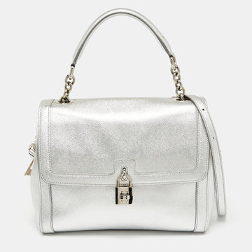 Dolce & Gabbana Metallic Silver Leather Small Miss Dolce Top Handle Bag