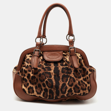 Dolce & Gabbana Brown Leopard Print Canvas and Leather Animalier Zip Satchel