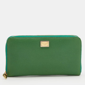 Dolce & Gabbana Green Leather Continental Zip Around Wallet