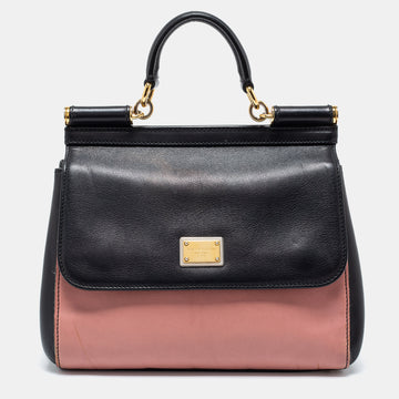 Dolce & Gabbana Black/Pink Leather Medium Miss Sicily Top Handle Bag
