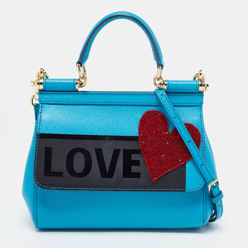 Dolce & Gabbana Blue Leather Love Small Sicily Top Handle Bag