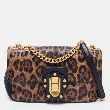 Dolce & Gabbana Brown/Black Leopard Print Leather Lucia Shoulder Bag
