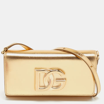 Dolce & Gabbana Gold Leather DG Logo Crossbody Bag