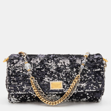 Dolce & Gabbana Black/Silver Sequins Miss Charles Flap Shoulder Bag