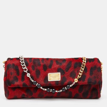 Dolce & Gabbana Red/Black Calf Hair Miss Charles Flap Shoulder Bag