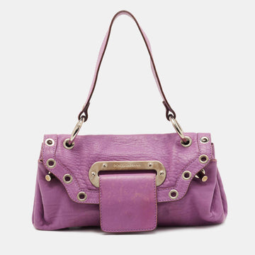 Dolce & Gabbana Purple Leather Grommet Flap Top Handle Bag