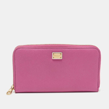 Dolce & Gabbana Pink Leather Zip Around Wallet