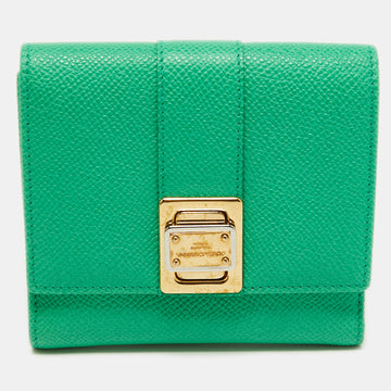 Dolce & Gabbana Green Leather Trifold Compact Wallet